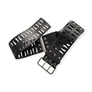 Vintage Betsey Johnson Wide Waist Belt Cutout Leather Black S/M Avant Garde